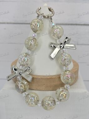 Silver Bow & Iridescent Star Beaded Phone/Key Lanyard CH4363